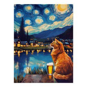Traum von Hopfen und Sternen   Cat Starry Night Poster