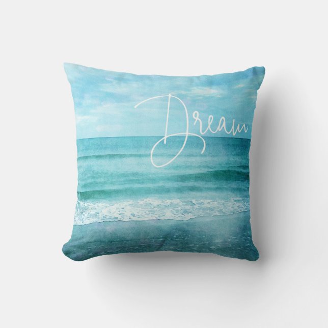 Traum Yoga Quote Retro Beach Aquamariner Blauer Oz Kissen (Vorderseite)