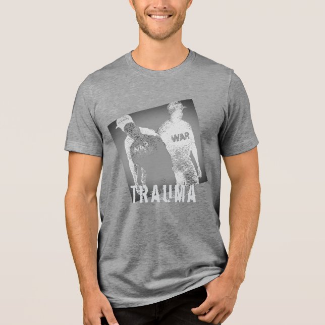 "Trauma" Kriegsbild Abstrakt in Schwarz-Weiß Tri-Blend Shirt (Vorderseite)