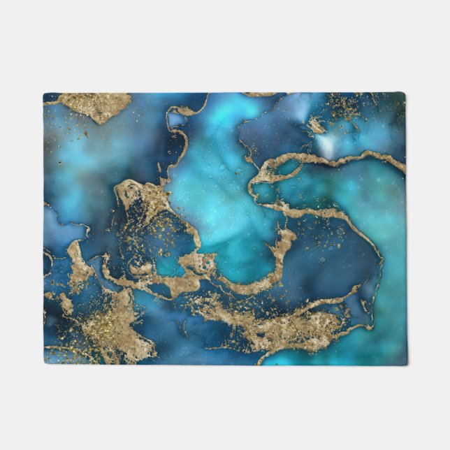 Traumblau Aquamarin und Gold Fußmatte (Vorderseite)