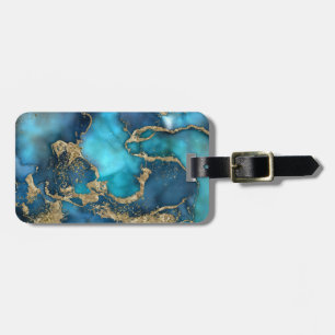 Traumblau Aquamarin und Gold Gepäckanhänger