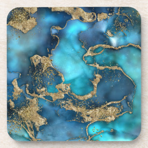 Traumblau Aquamarin und Gold Getränkeuntersetzer