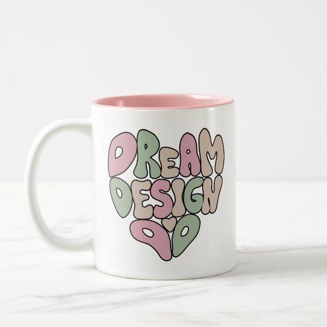 Traumdesign macht Handschrift Typografie Zweifarbige Tasse (Links)