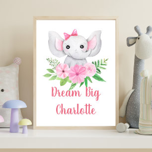 Träume groß Rosa Elefant Baby Mädchen Kinderzimmer Poster