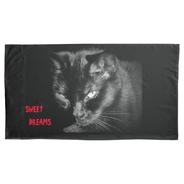 Träume süß mit dem Black Cat Icy-Stare Kissenbezug (Vorderseite)