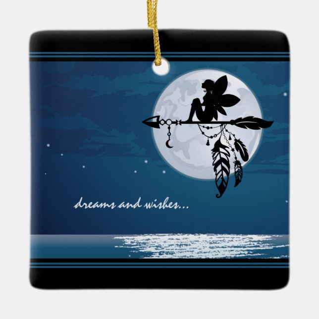 Träume und Wünsche - Vollmond und Fairy Beach Keramikornament (Vorderseite)