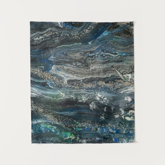 Träume von der Ocean'19 Acrylmalerei in Grau Wandteppich (Vorderseite)