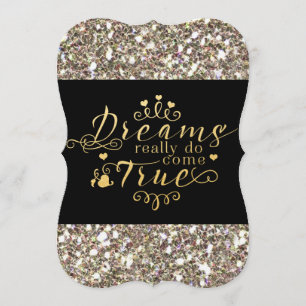TRÄUME WERDEN WIRKLICH WAHR Gold Glitter Einladung