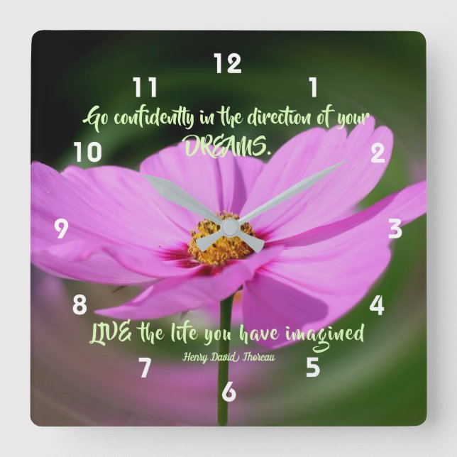 Träume Zitat Kosmos Blume Inspiration Quadratische Wanduhr (Vorderseite)