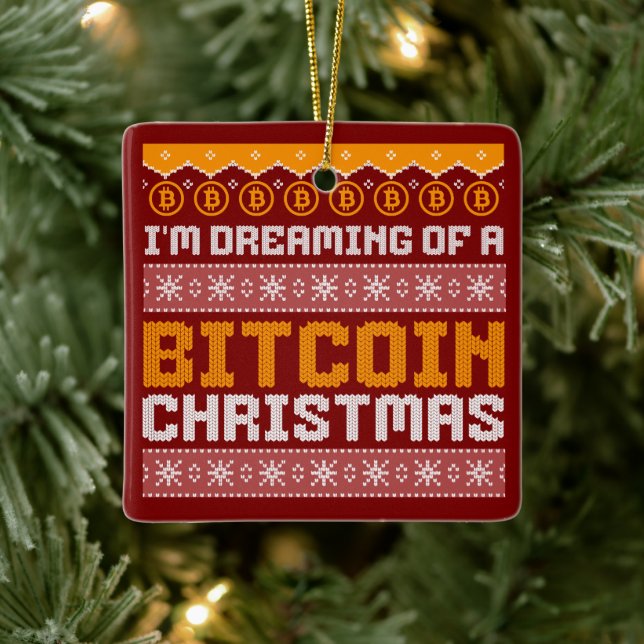 Träumen eines BITCOIN CHRISTMAS Imitats Strick Mus Keramikornament (Baum)