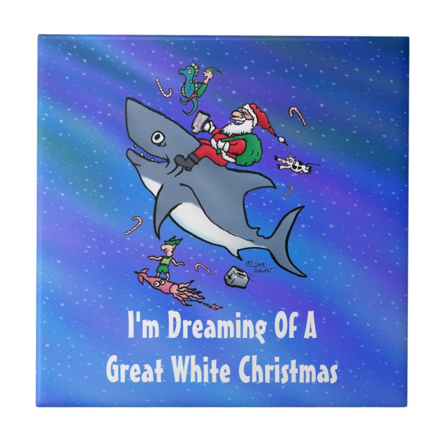 Träumen eines großen weißen Hais Weihnachten Fliese (Vorderseite)