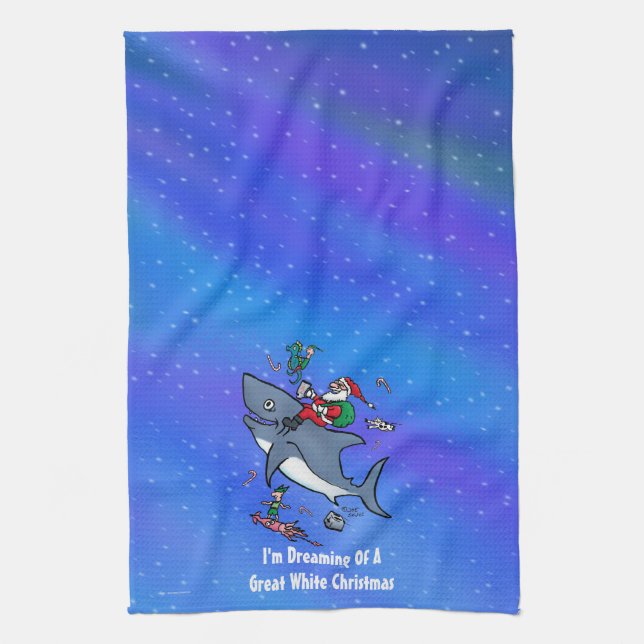 Träumen eines großen weißen Hais Weihnachten Geschirrtuch (Vertikal)
