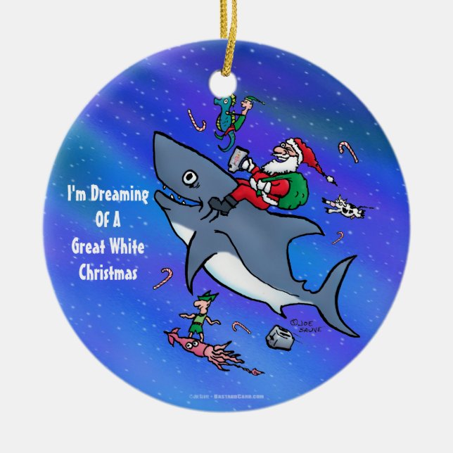 Träumen eines großen weißen Hais Weihnachten Keramikornament (Vorne)