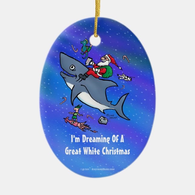 Träumen eines großen weißen Hais Weihnachten Keramikornament (Vorne)