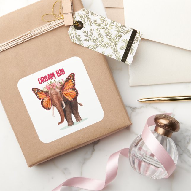 Träumen groß wie ein Elefant Inspiration Quadratischer Aufkleber (Schenken)