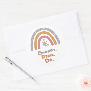 Träumen, planen, motivierend bunten Boho Regenboge Runder Aufkleber