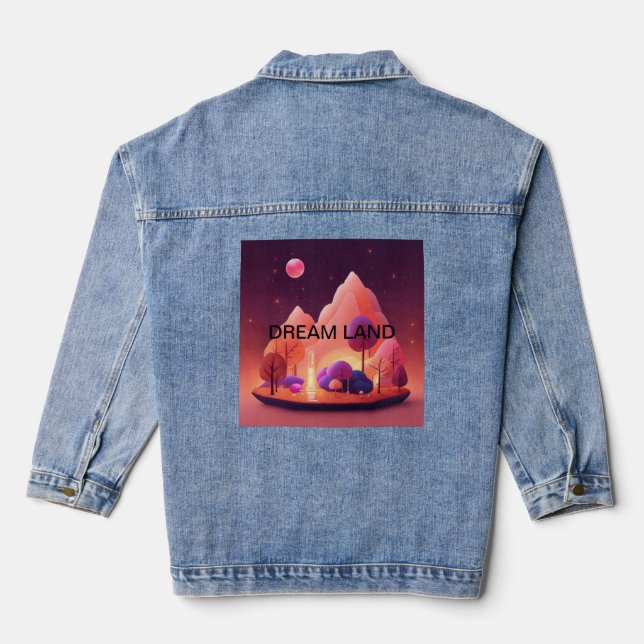 Träumen Sie Hütte unter einem rosa Mond. Jeansjacke (Rückseite)