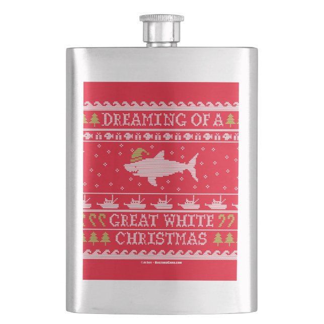 Träumen von Great White Christmas Ugly Sweater Flachmann (Vorderseite)