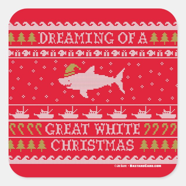 Träumen von Great White Christmas Ugly Sweater Quadratischer Aufkleber (Vorderseite)
