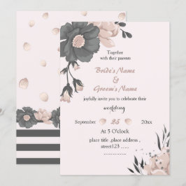 Träumend rosa dunkelgraue Blume Hochzeit Einladung