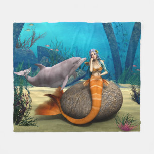 Träumende Meerjungfrau Delfin Unterwasser Fantasy Fleecedecke