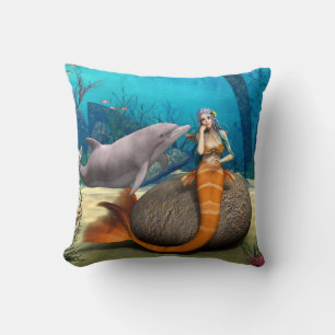 Träumende Meerjungfrau Delfin Unterwasser Fantasy Kissen