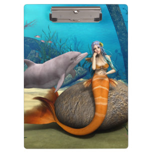 Träumende Meerjungfrau Delfin Unterwasser Fantasy Klemmbrett