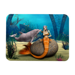 Träumende Meerjungfrau Delfin Unterwasser Fantasy Magnet