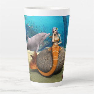 Träumende Meerjungfrau Delfin Unterwasser Fantasy  Milchtasse
