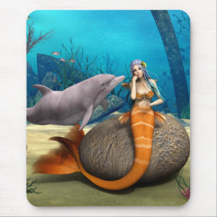Träumende Meerjungfrau Delfin Unterwasser Fantasy  Mousepad