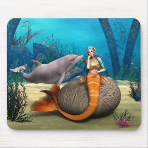 Träumende Meerjungfrau Delfin Unterwasser Fantasy  Mousepad
