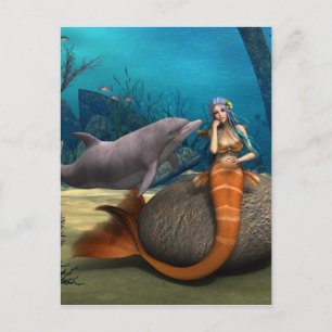 Träumende Meerjungfrau Delfin Unterwasser Fantasy  Postkarte