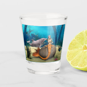 Träumende Meerjungfrau Delfin Unterwasser Fantasy Schnapsglas