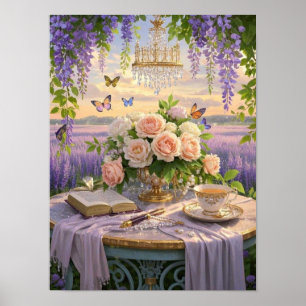 Träumende, sanfte Szene einer üppigen, floralen Poster