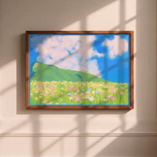 Träumende Wildblumenwiesen-Landschaftswandkunst Leinwanddruck