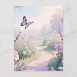 Träumender Lavendelrosengarten Schmetterlingspfad Postkarte