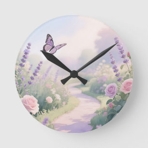 Träumender Lavendelrosengarten Schmetterlingsweg Runde Wanduhr