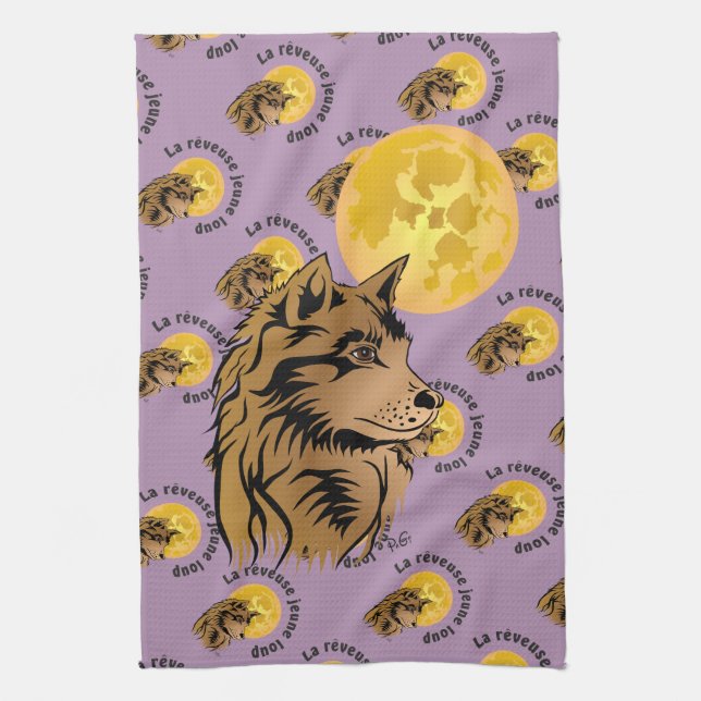 träumender Wolfswelpe Geschirrtuch (Vertikal)