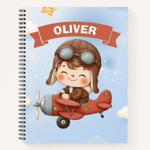 Träumendes Baby Aviator in rotem Flugzeug Notizbuch