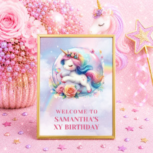 Träumendes Einhorn Rosa Lila Mädchen Willkommenspo Poster