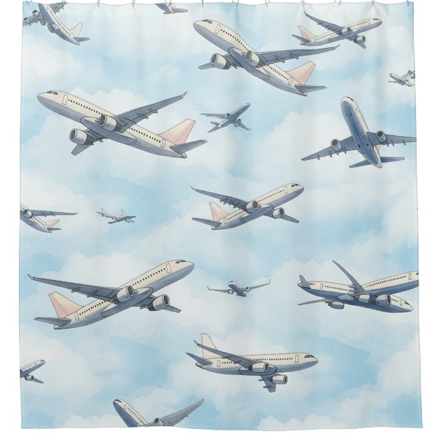 Träumendes Flugzeug Himmel Reise Muster (2) Duschvorhang (Vorderseite)