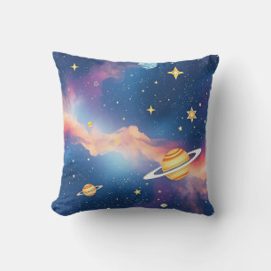 Träumendes Galaxien-Planeten-Sterne-Muster Kissen