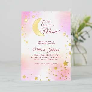 Träumendes Rosa Über den Mond Mädchen Baby Shower Folieneinladung