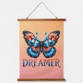 Träumer Blumen Schmetterling Tapisserie Wandteppich Mit Holzrahmen