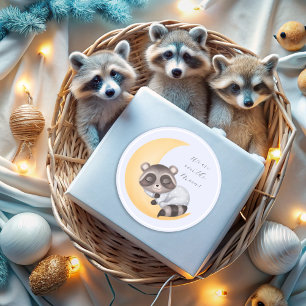 Träumerei über den Mond Raccoon Boy Baby Shower Sq Runder Aufkleber
