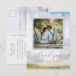 träumerische Aquarellwolken Hochzeitsfoto Danke Postkarte