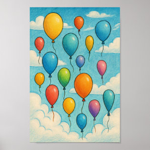 Träumerische bunte Ballons Wolken Kunstwerk Kinder Poster