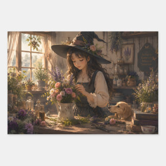 Träumerische Florale Hexenhaus-Wrapierpapierbögen Geschenkpapier Set