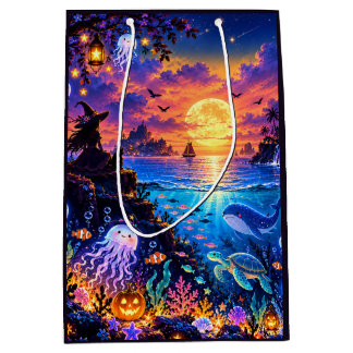Träumerische Halloween-Ozean-Tasche mit Kordelzug, Mittlere Geschenktüte