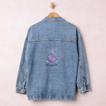 Träumerische Katzen-Denimjacke | Süße lila Katze M
